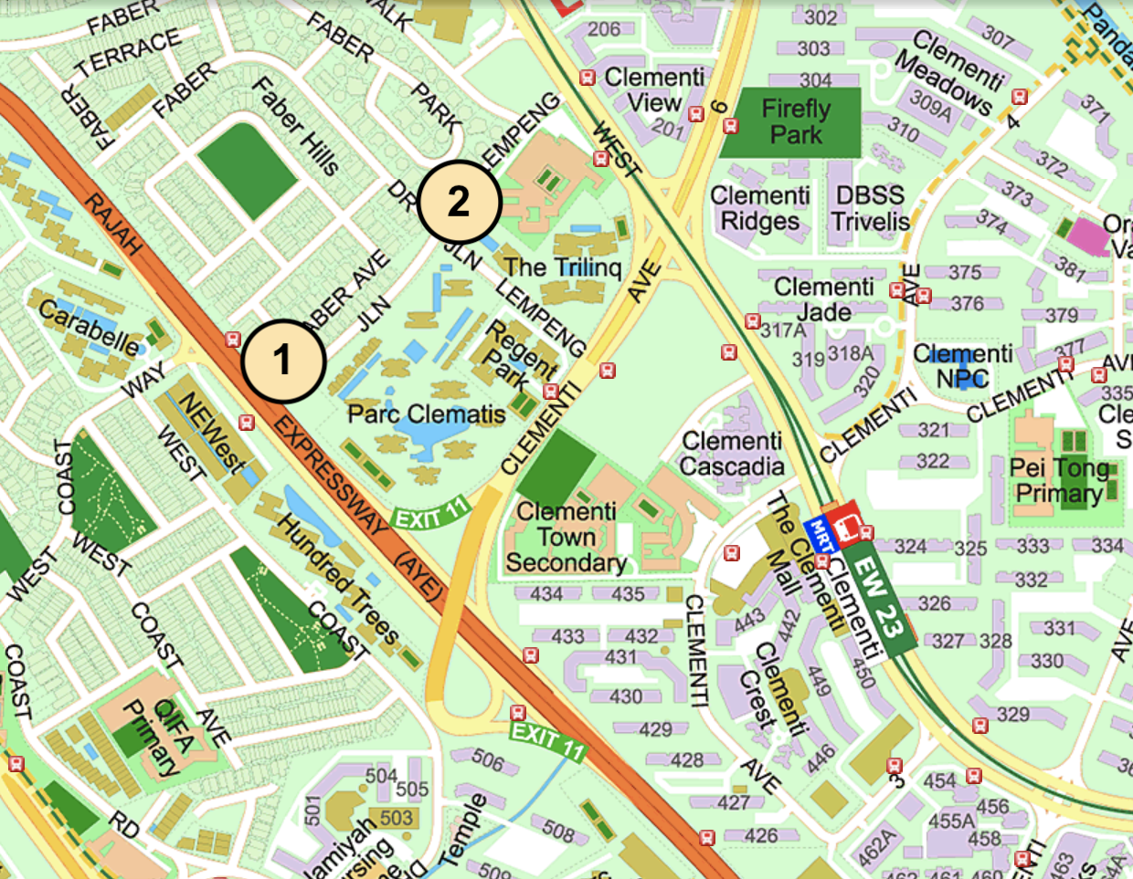 Map of Parc Clematis and The Trilinq near Clementi MRT