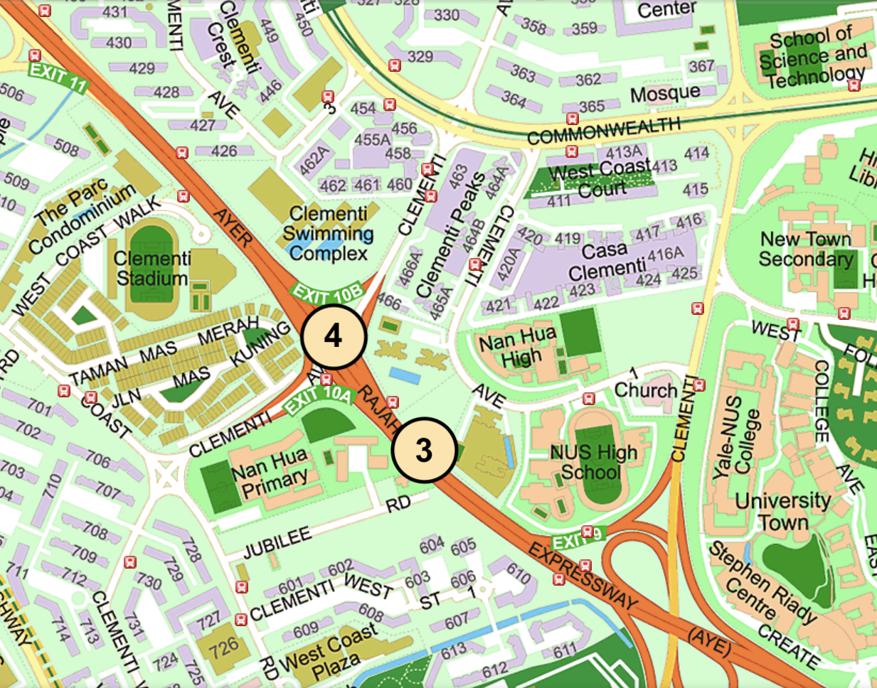 Map of The Clement Canopy and Clavon along the AYE in Clementi