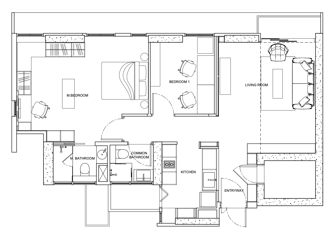 Floor plan of the 4-room HDB loft unit after its minimalist renovation