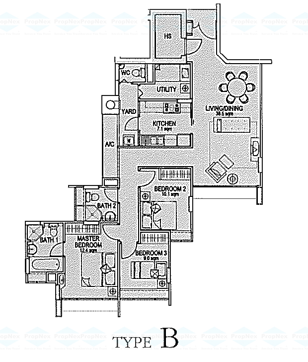 changi rise 3 bedroom floorplan