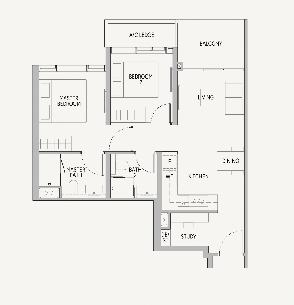 union square residences 2 bedroom floorplan