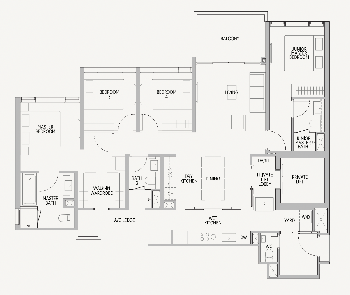 union square residences 4 bedroom floorplan