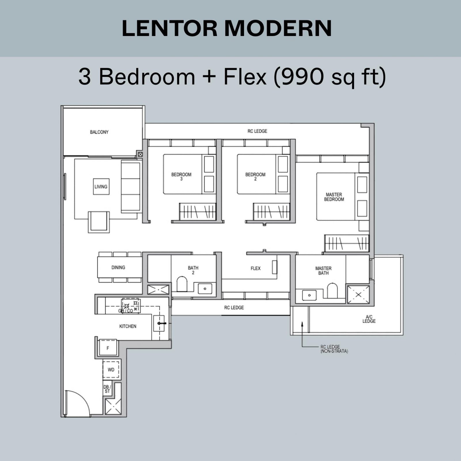 Lentor Modern 3 bedroom floor plan