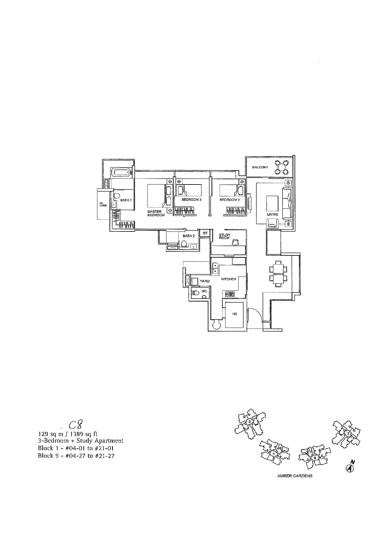 One Amber 3 bedroom floor plan 2