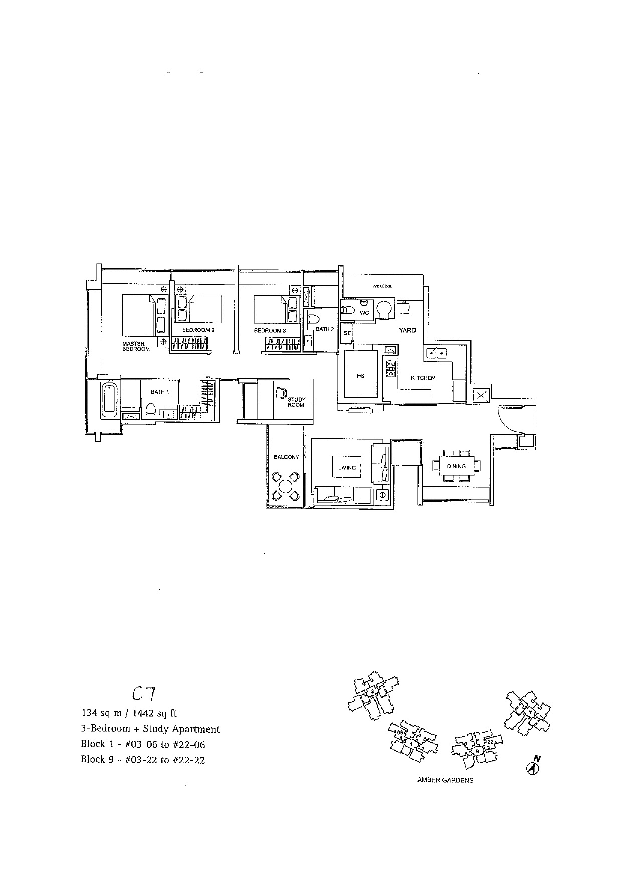 One Amber 3 bedroom floor plan 1