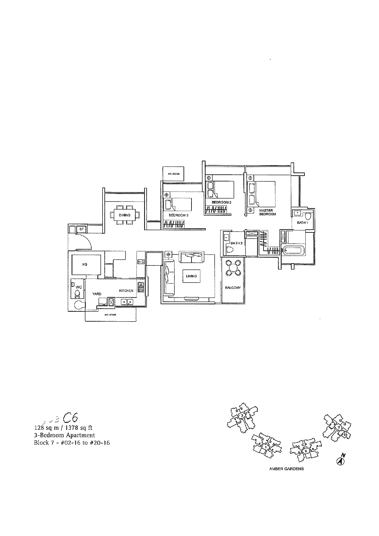 One Amber 3 bedroom floor plan 8