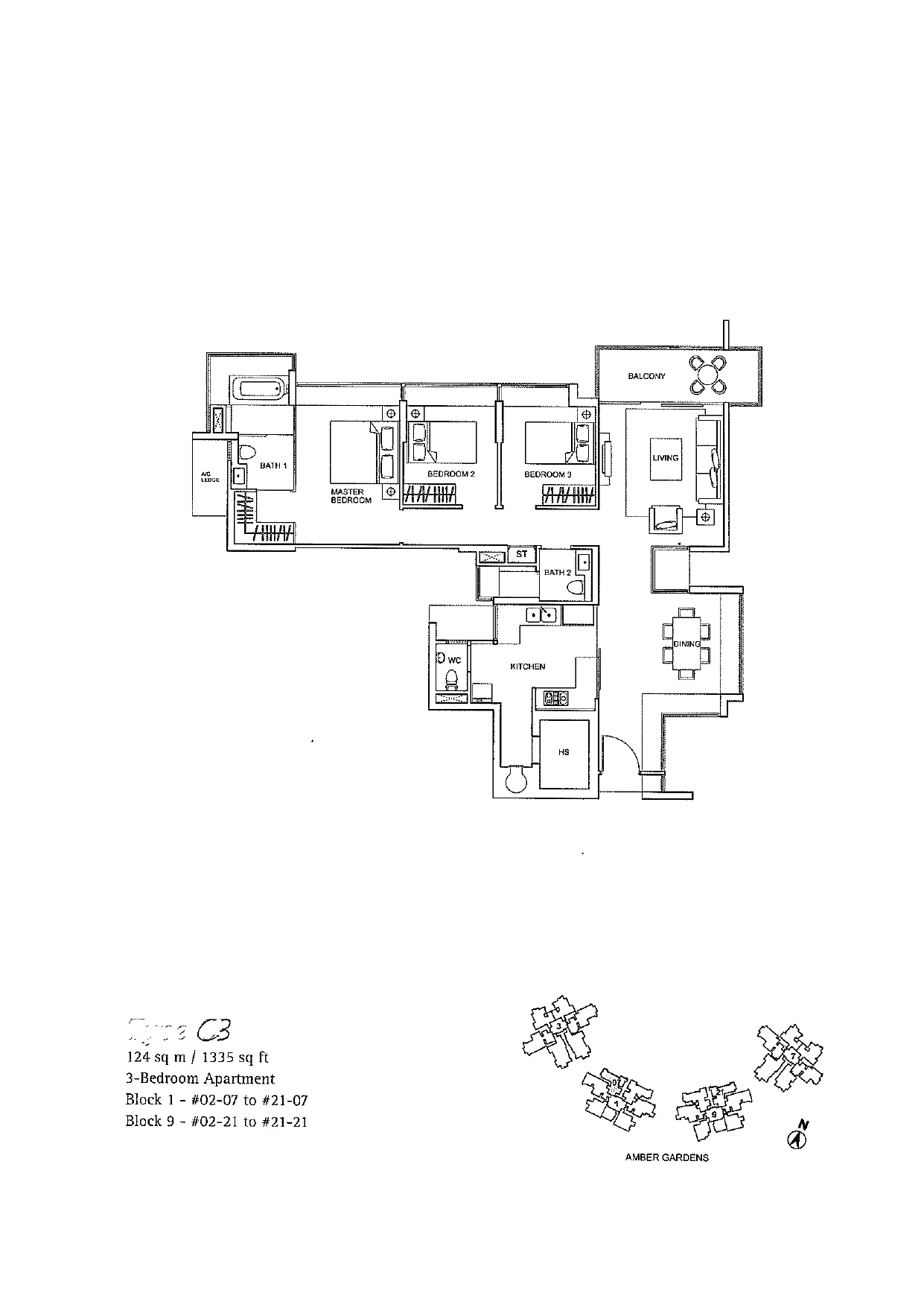 One Amber 3 bedroom floor plan 5