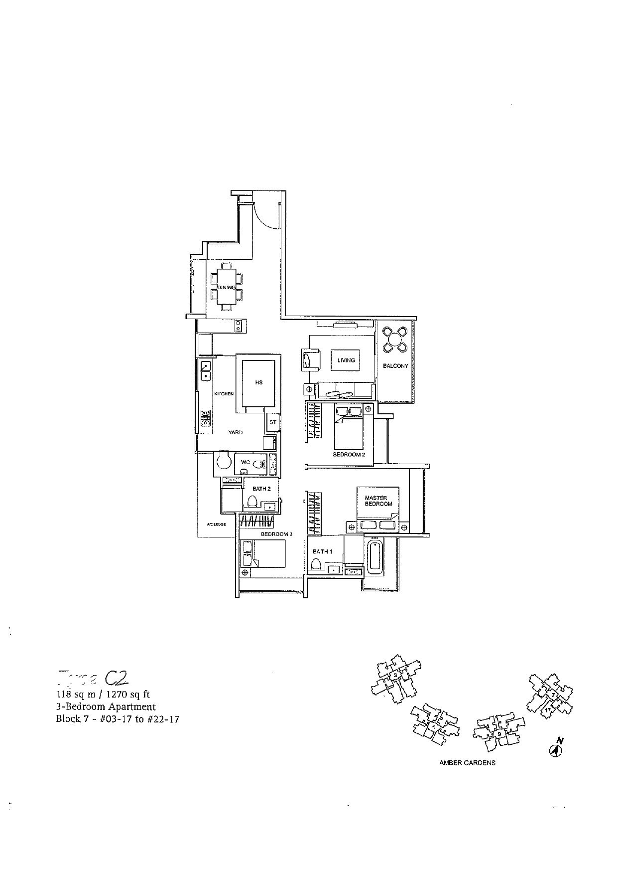 One Amber 3 bedroom floor plan 4