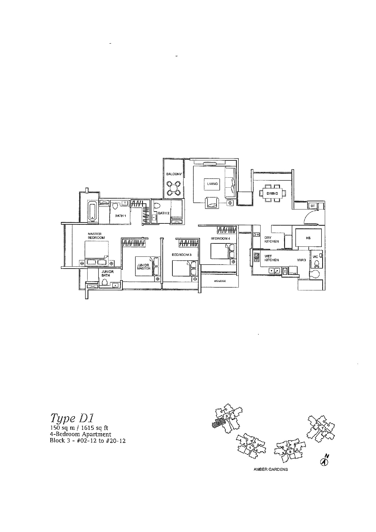 One Amber 4 bedroom floor plan 1