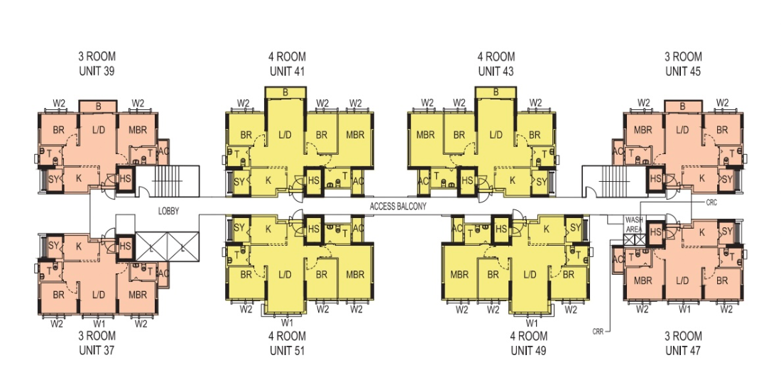 Block 115C Alkaff Crescent floor layout showing the 3-room and 4-room units, including the corner 3-room unit
