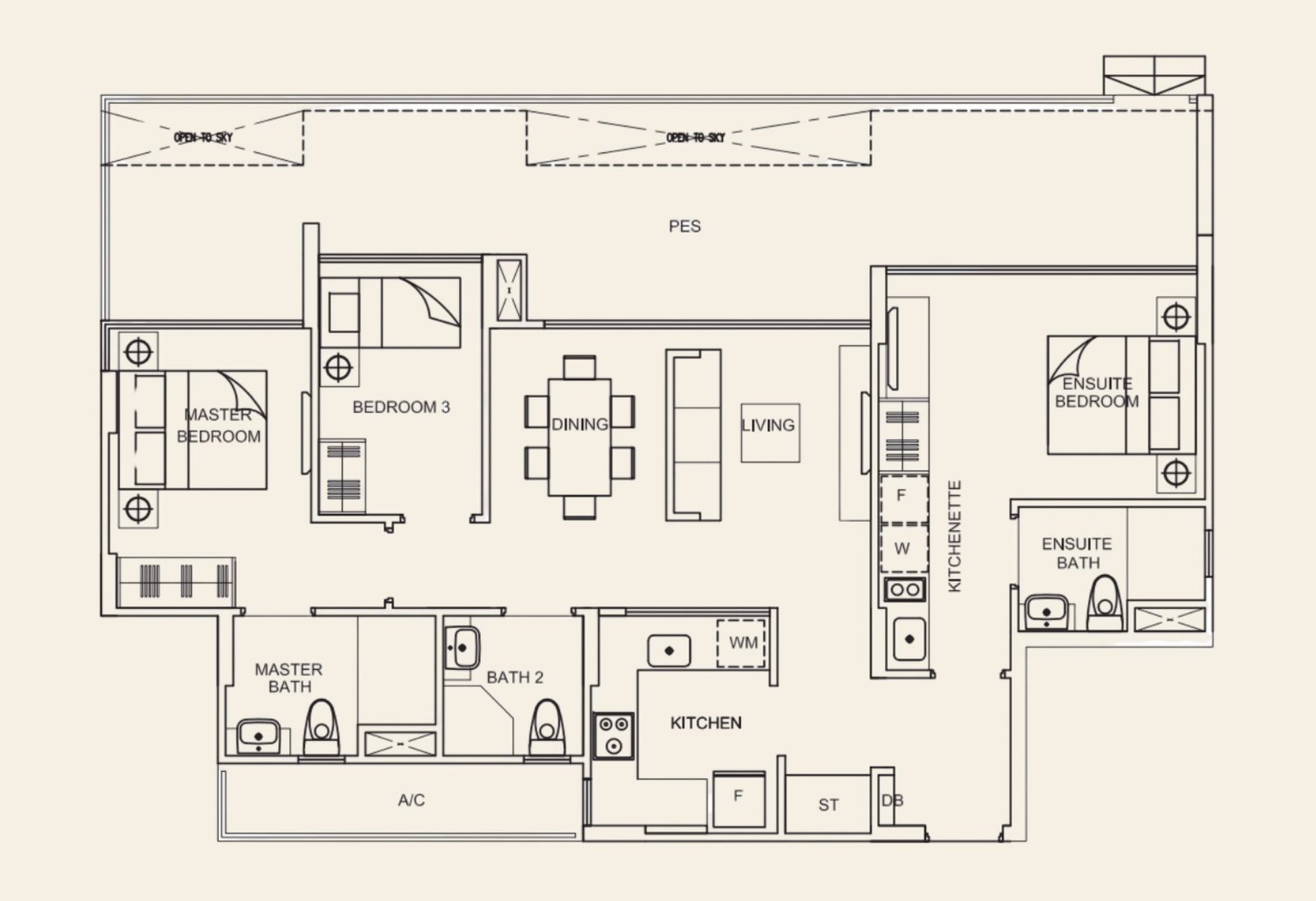 three bedder dual key unit in Sengkang