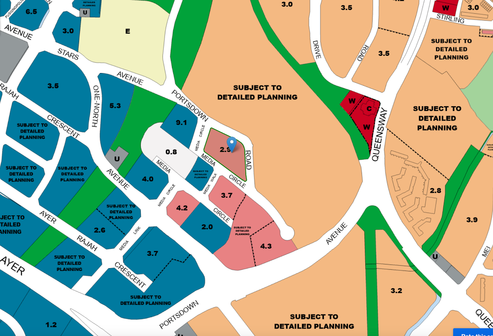 URA Master Plan zoning around Bloomsbury Residences at Media Circle, one-north