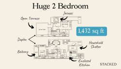 Where to find the largest two bedder units below $1.8 million