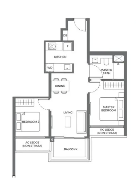 ELTA’s 2 Bedroom 1 Bath Layout