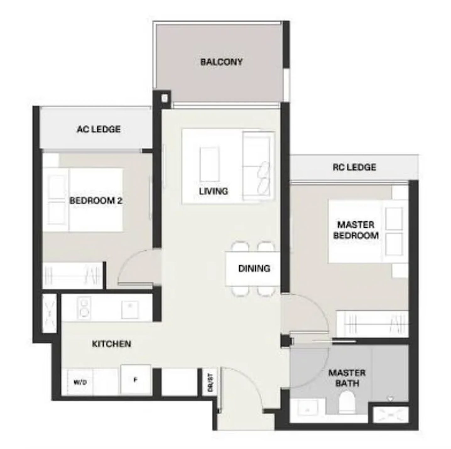 Clavon’s 2 bedroom 1 bathroom layout