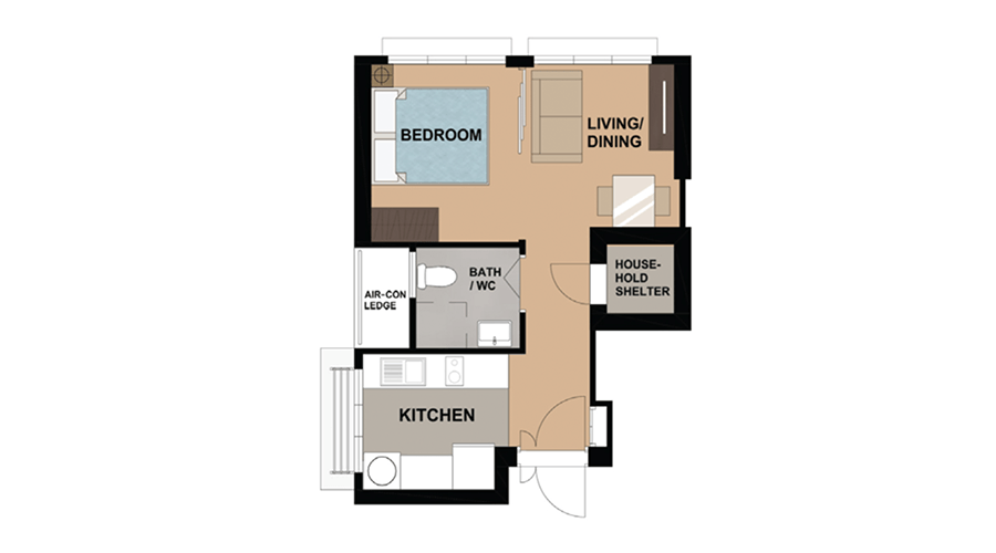 2 Room Flexi Type 1 409 sq ft