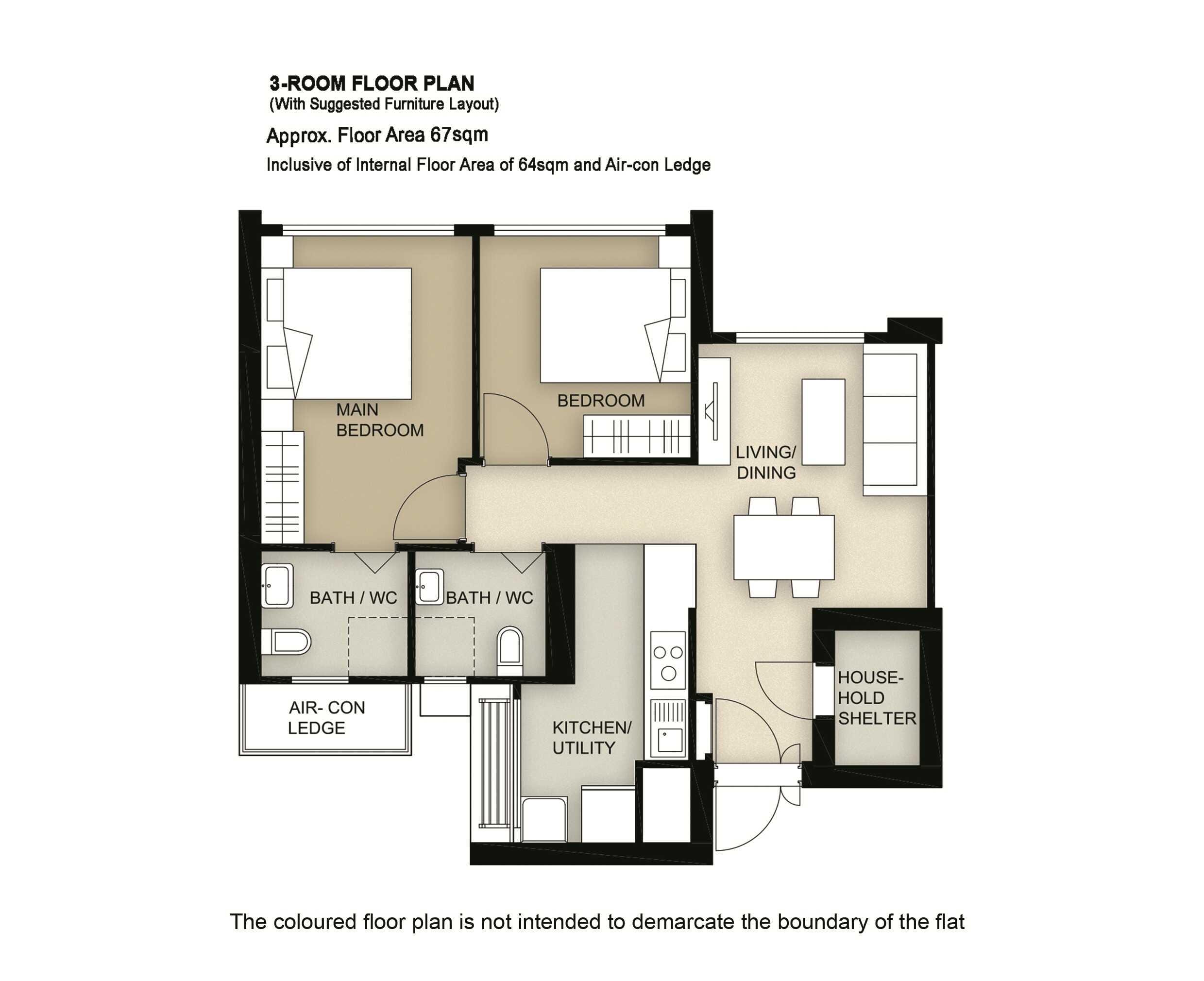 3 Room Flat Floor Plan