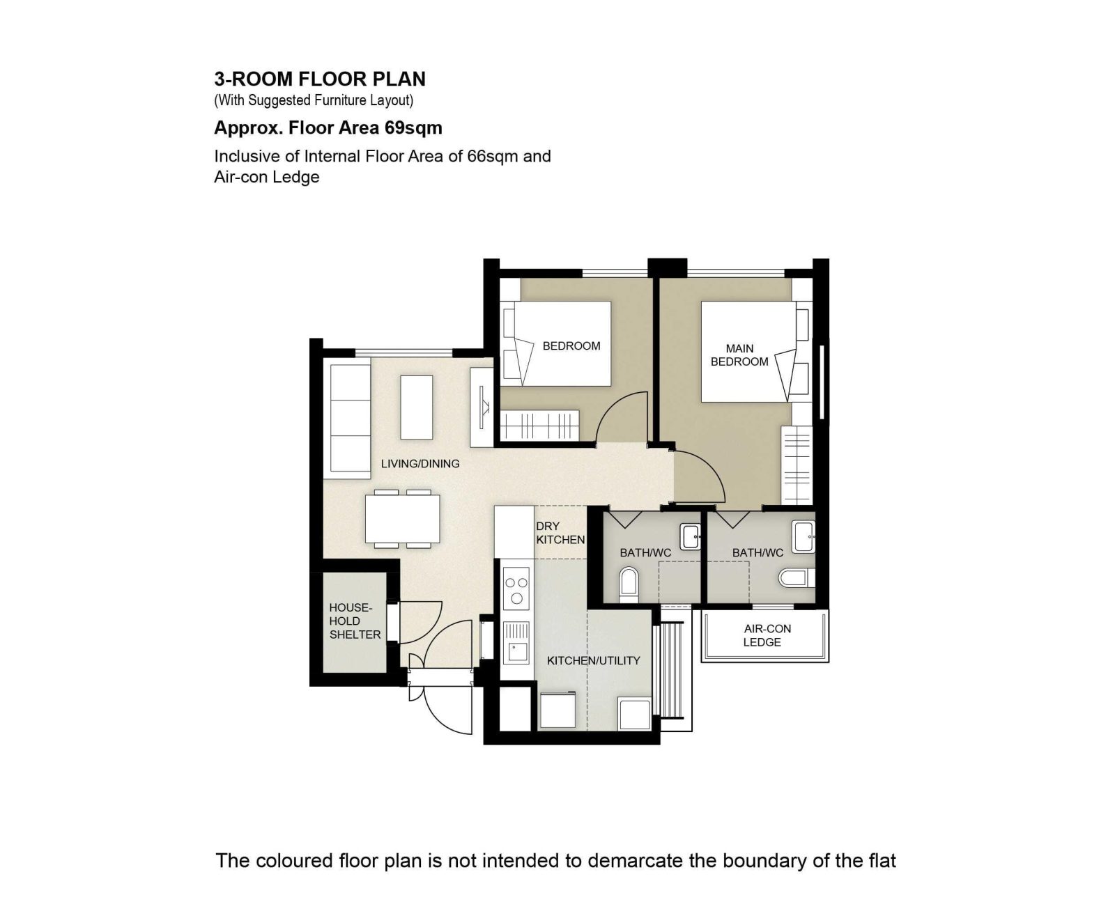 3 Room Flat Floor Plan