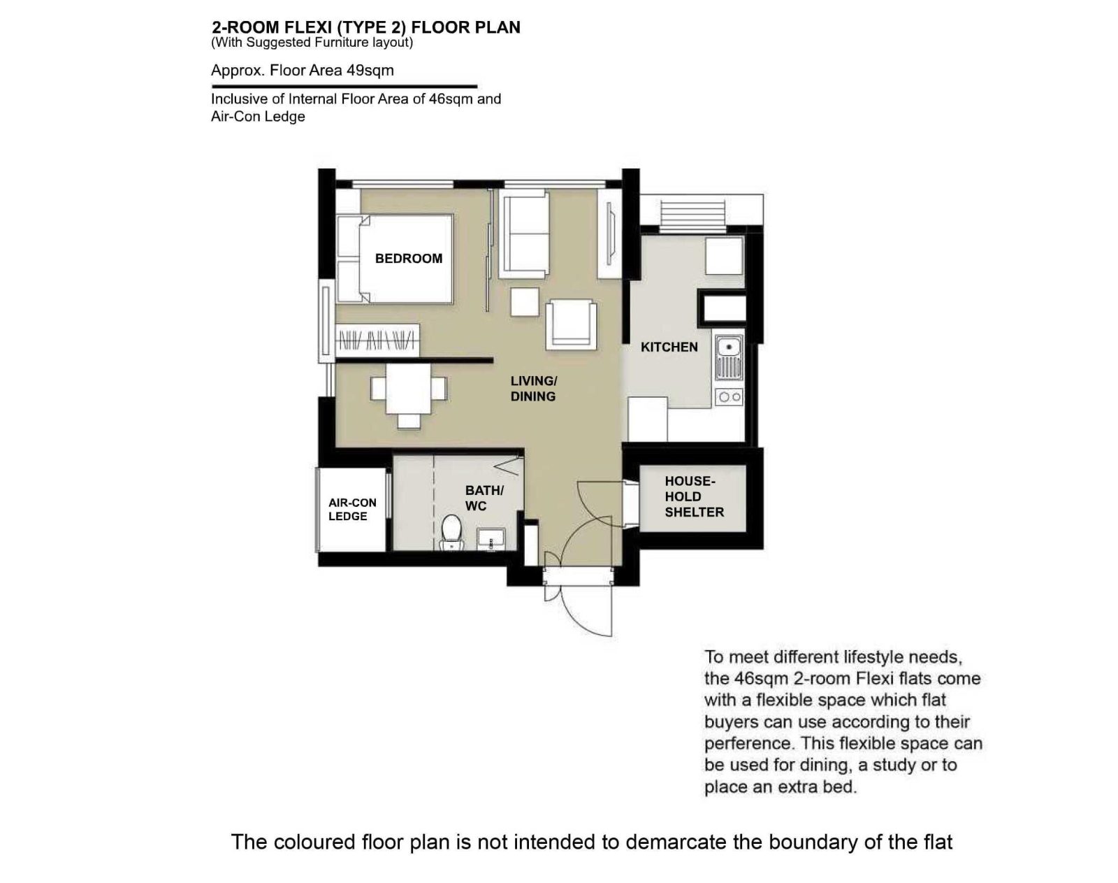 2 Room Flexi Type 2 Floor Plan 1