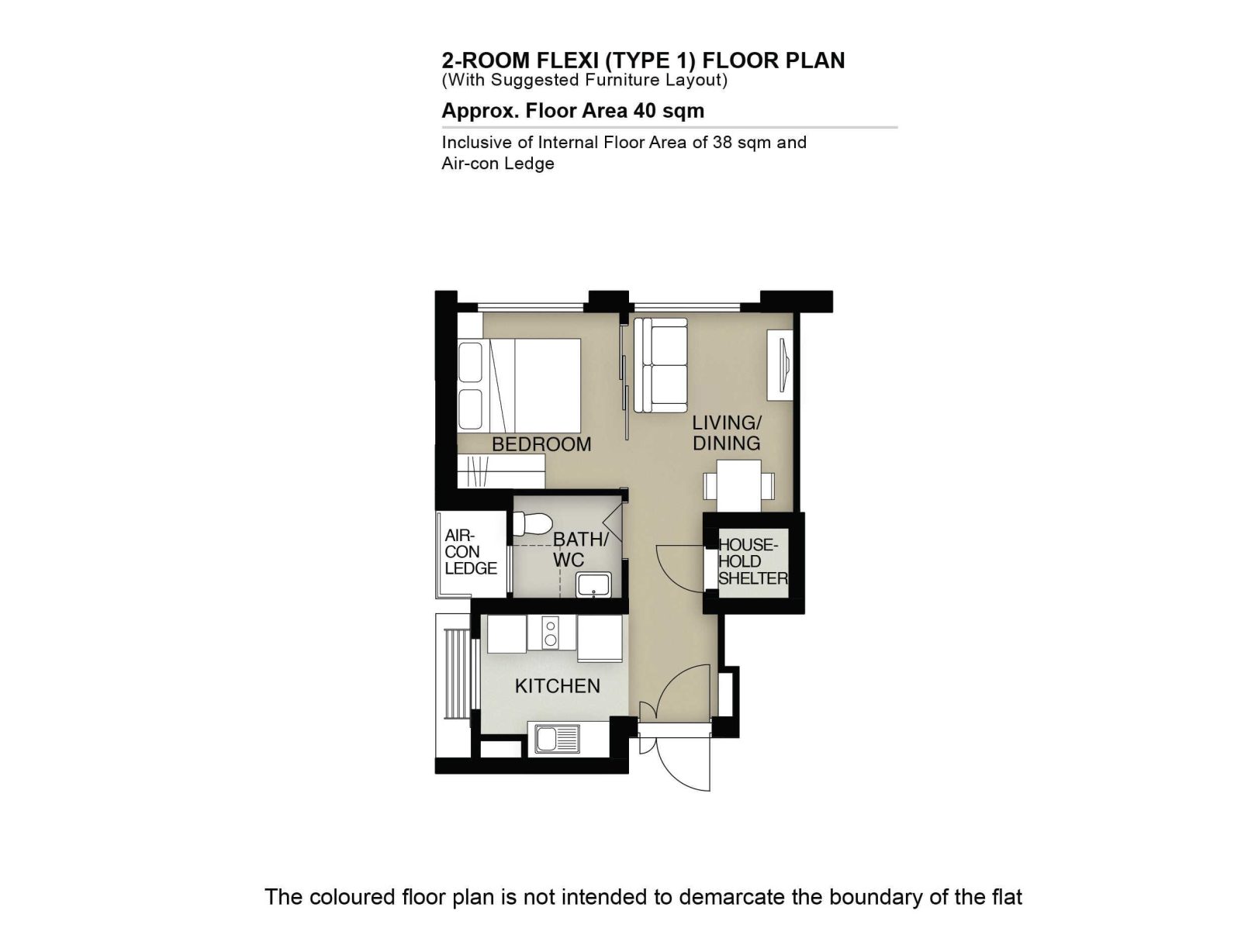2 Room Flexi Type 1 Floor Plan