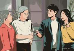 young people handing keys to elderly