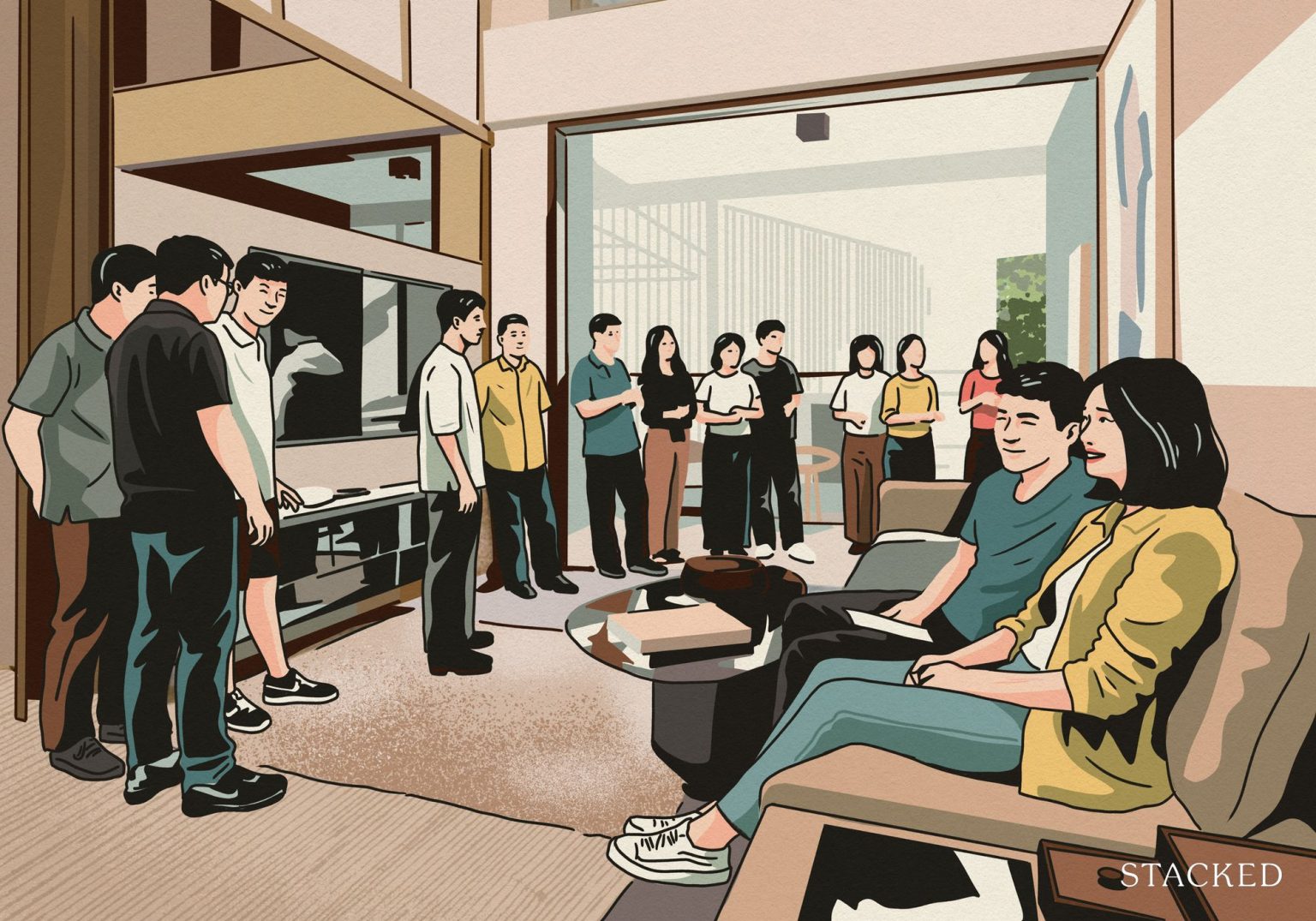 Gathering of people in a showflat viewing