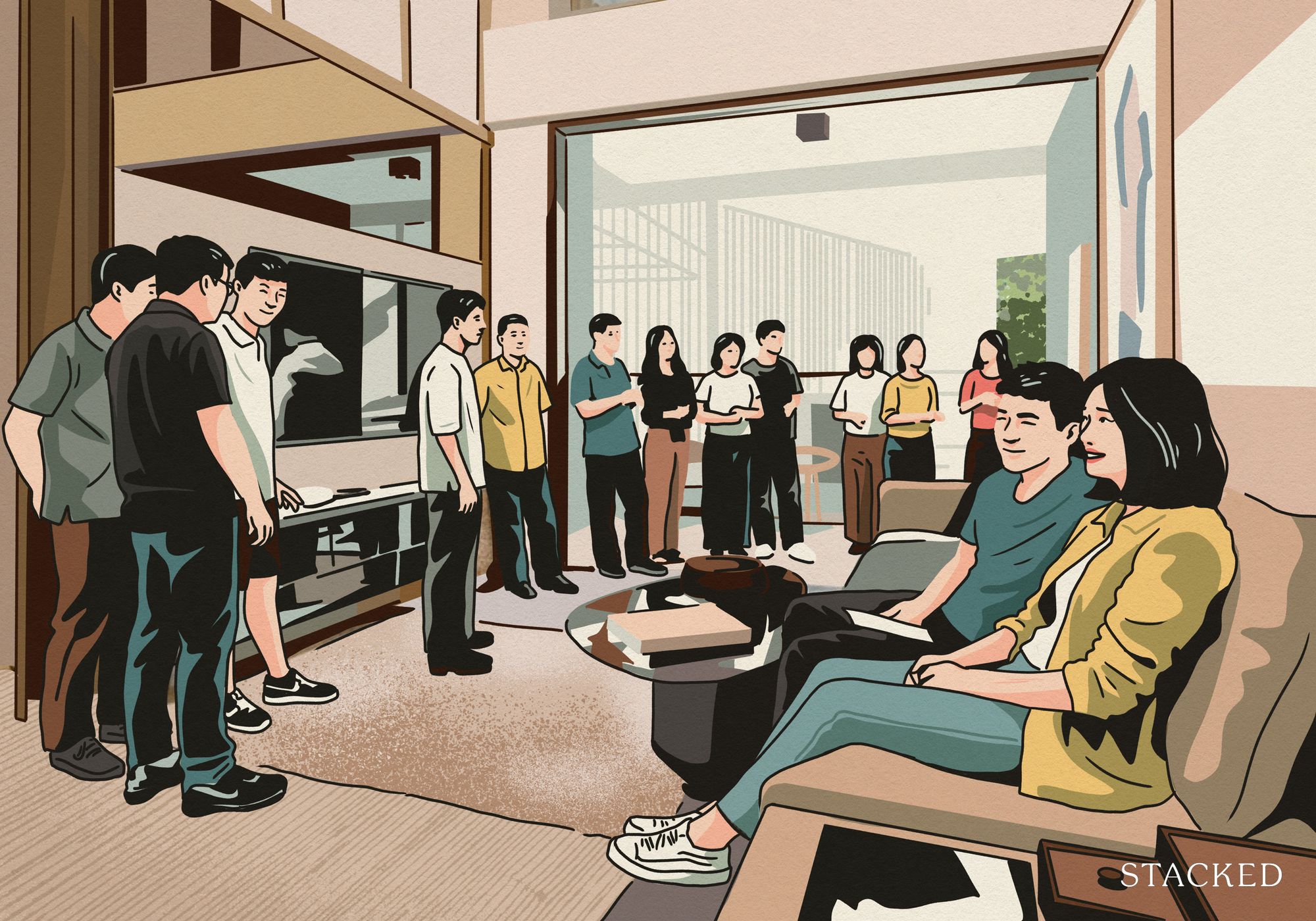 Gathering of people in a showflat viewing