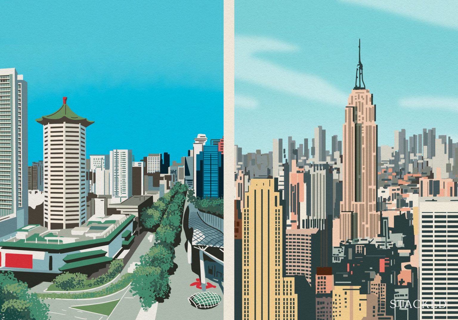 New York City and Singapore