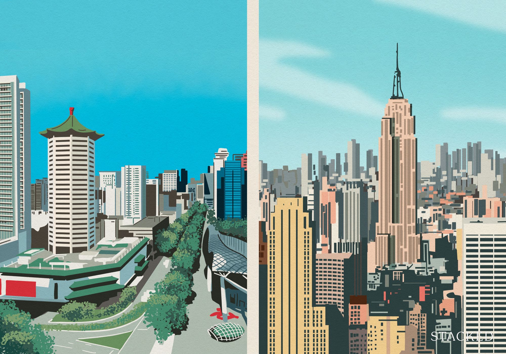 New York City and Singapore