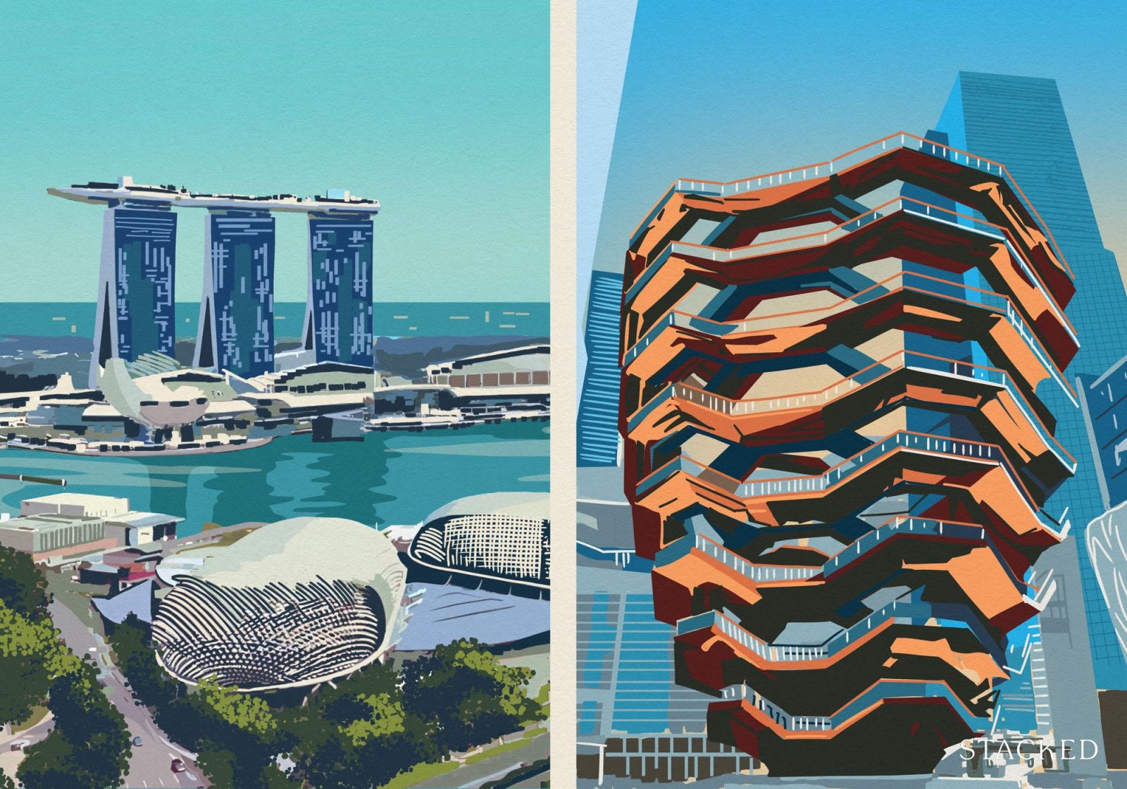 Marina Bay Sands Singapore and The Vessel New York City