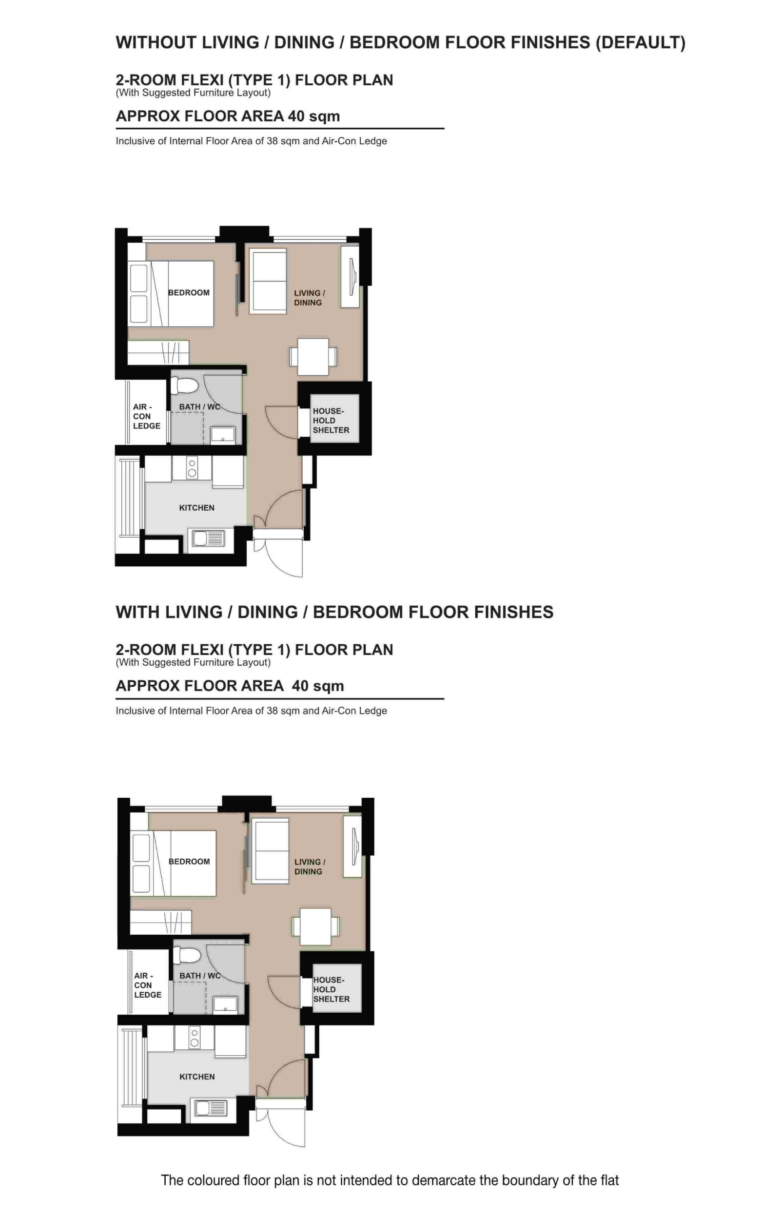 Kim Keat Crest 2 Room Flat Type 1 Floor Plan