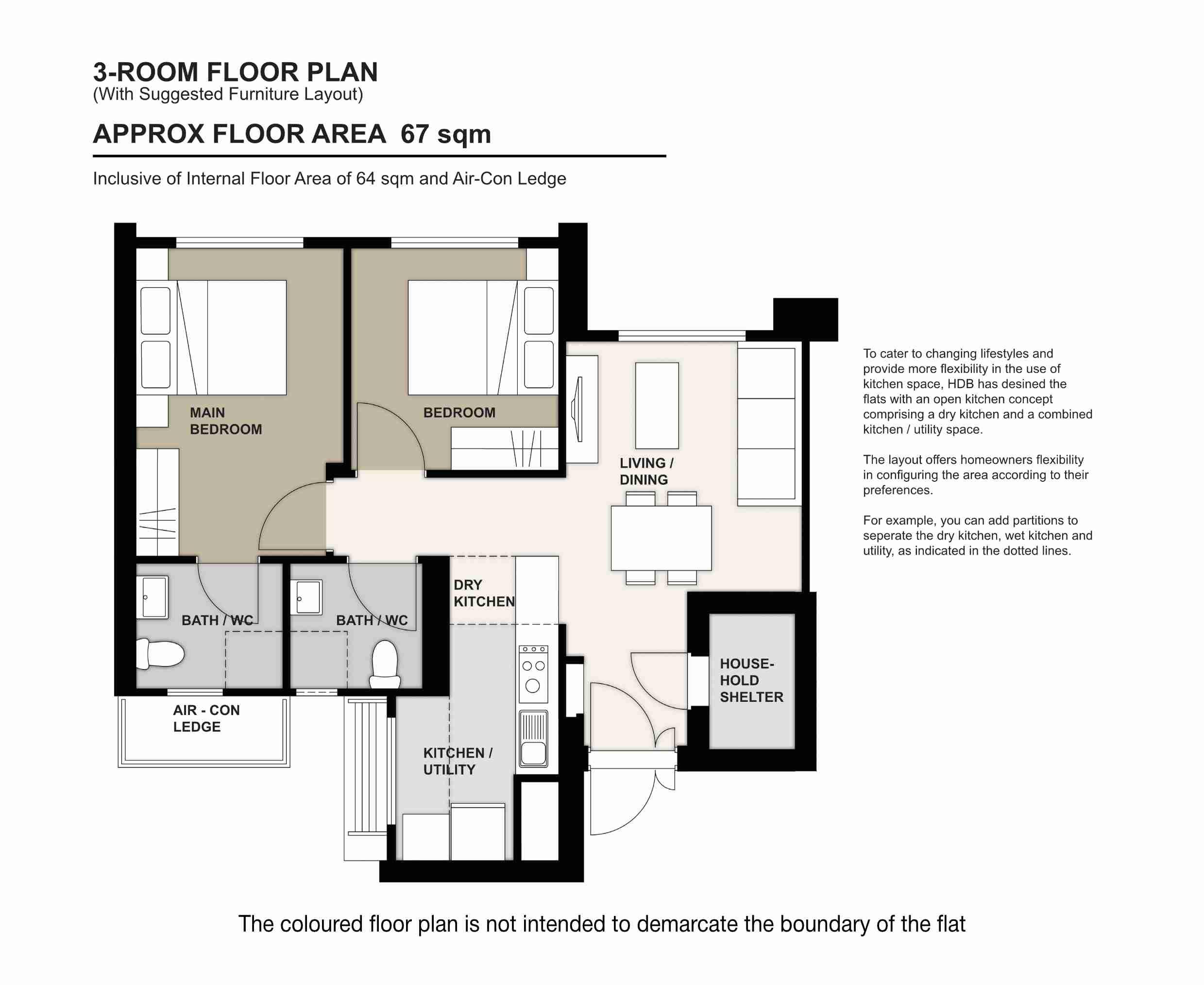 Kim Keat Crest 3 Room Floor Plan