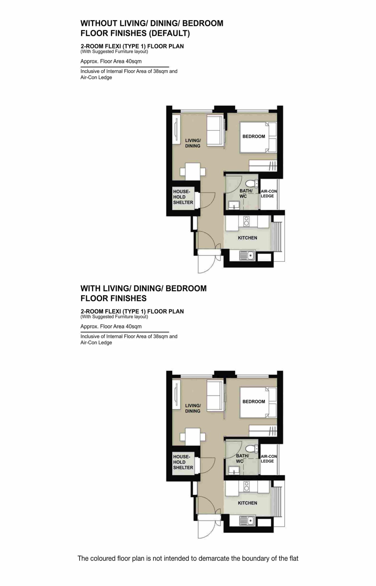 Sembawang Voyage 2 Room Flexi Type 1 Floor Plan