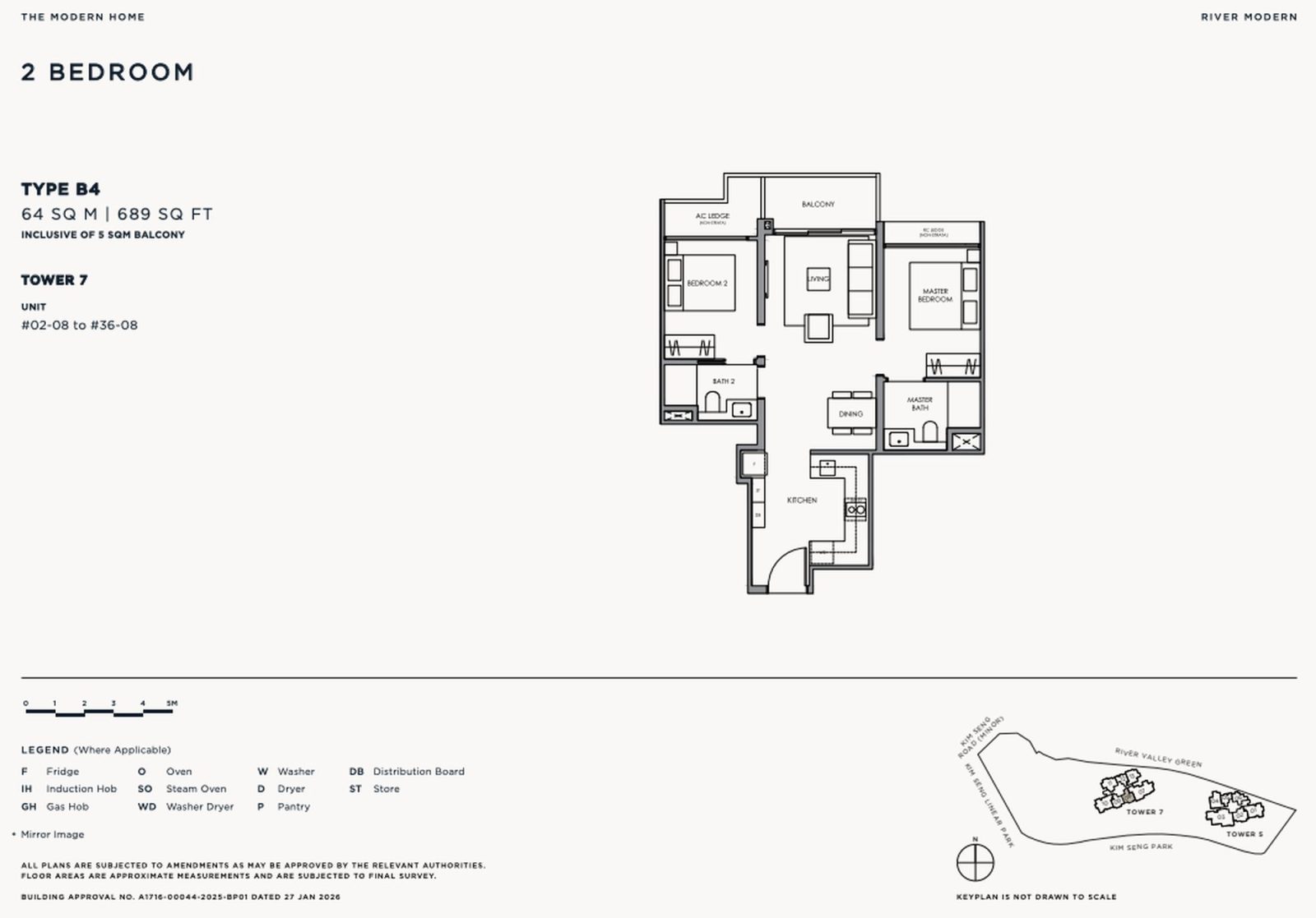 River Modern 2 Bedroom Floorplan