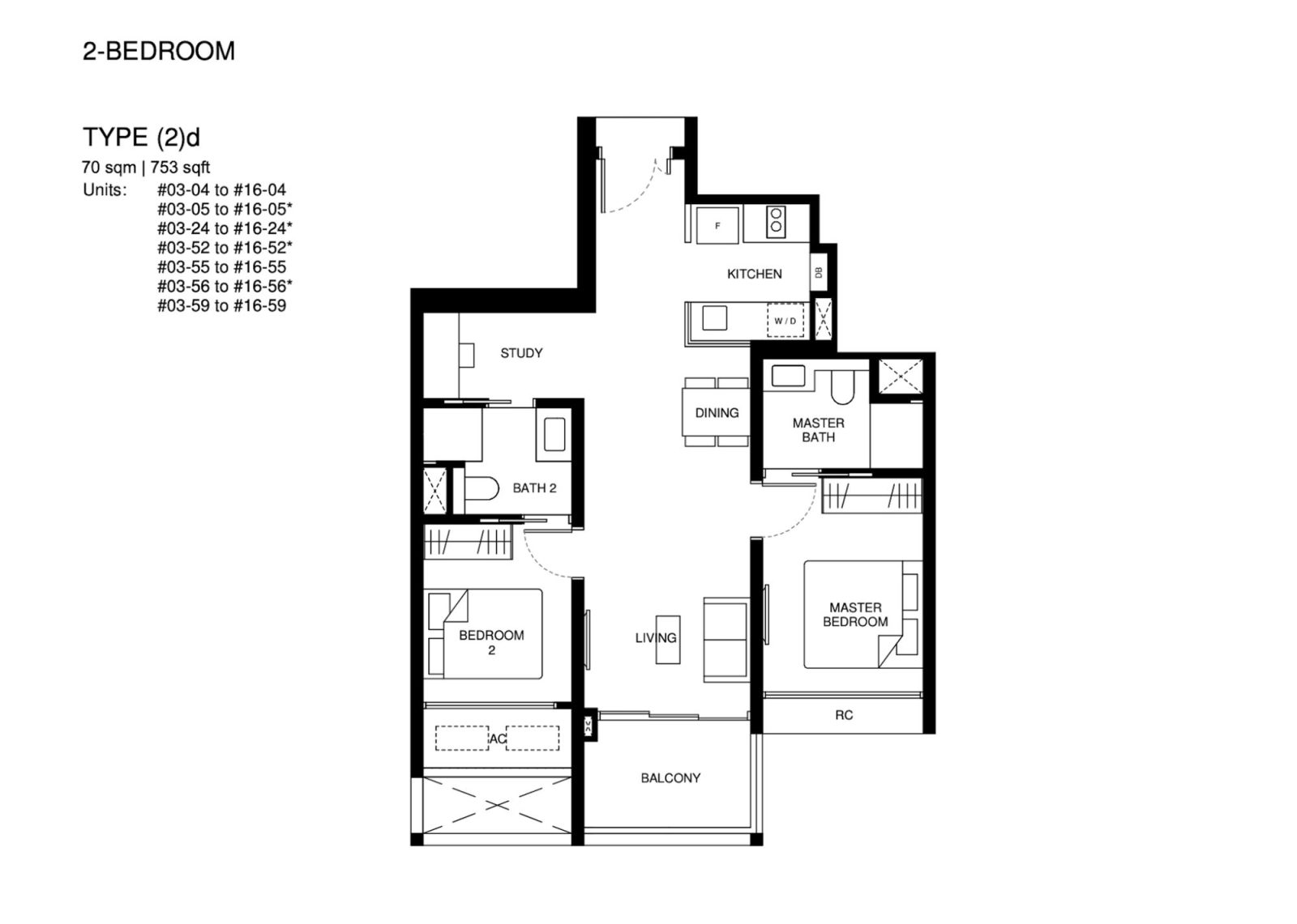 Two Bedroom + Study Showflat – Type (2)d (753 sq ft)