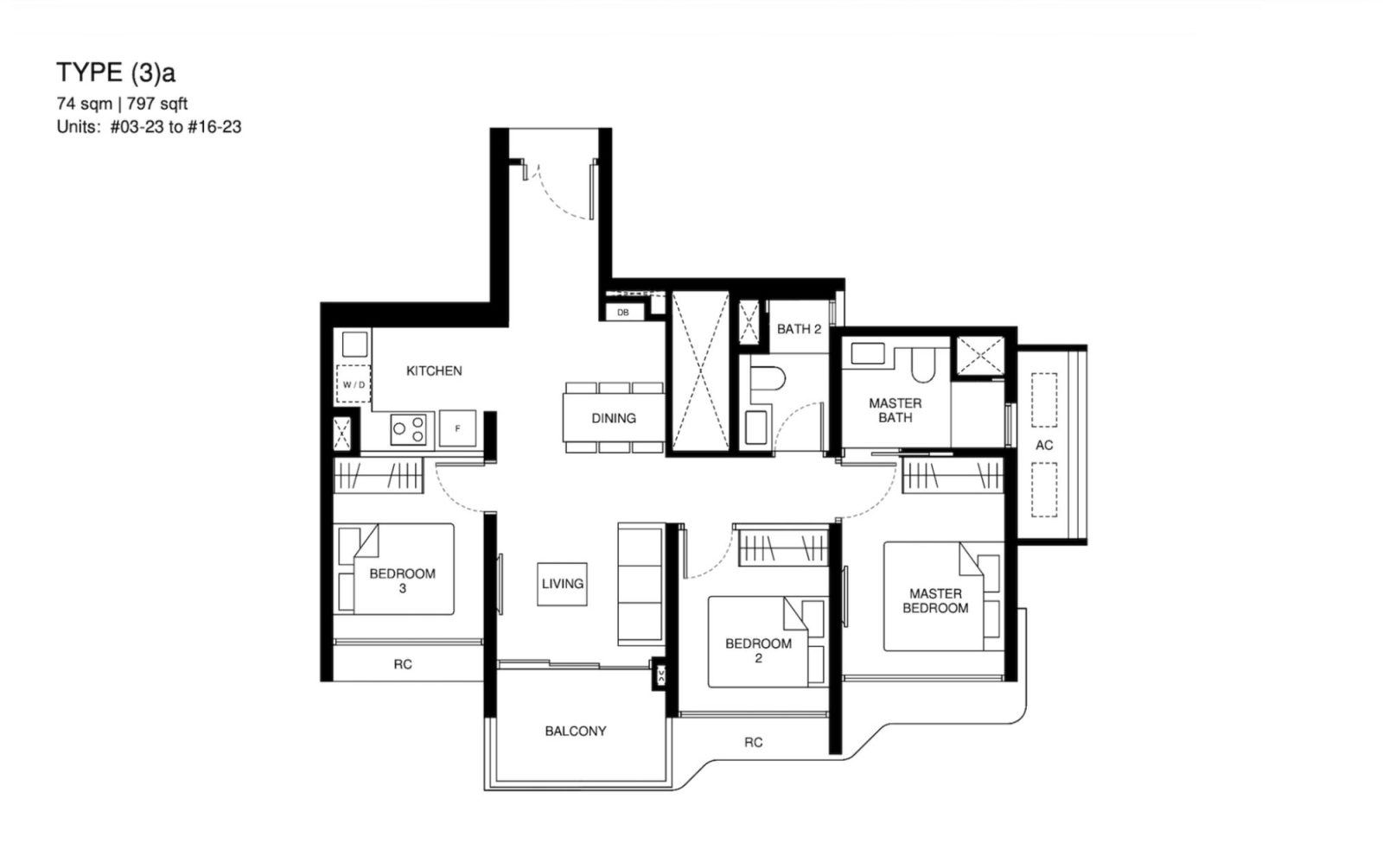 Three Bedroom Compact – Type (3)a (797 sq ft)