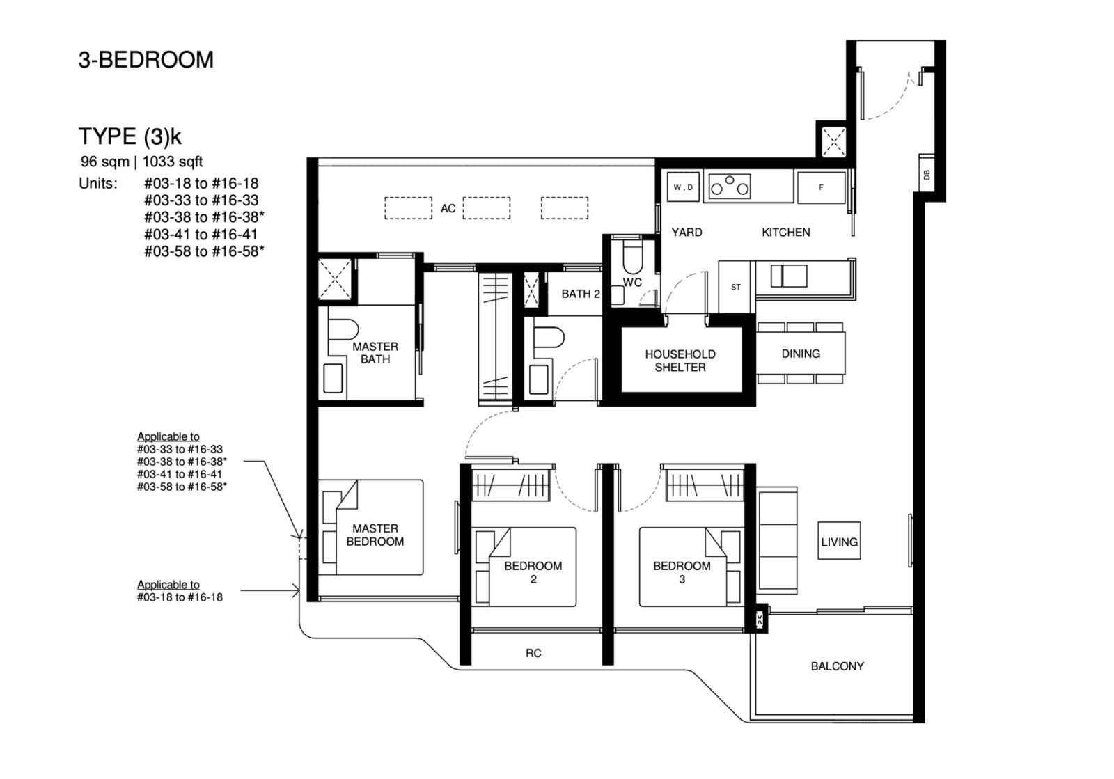 Three Bedroom + Yard Showflat – Type (3)k (1,033 sq ft)