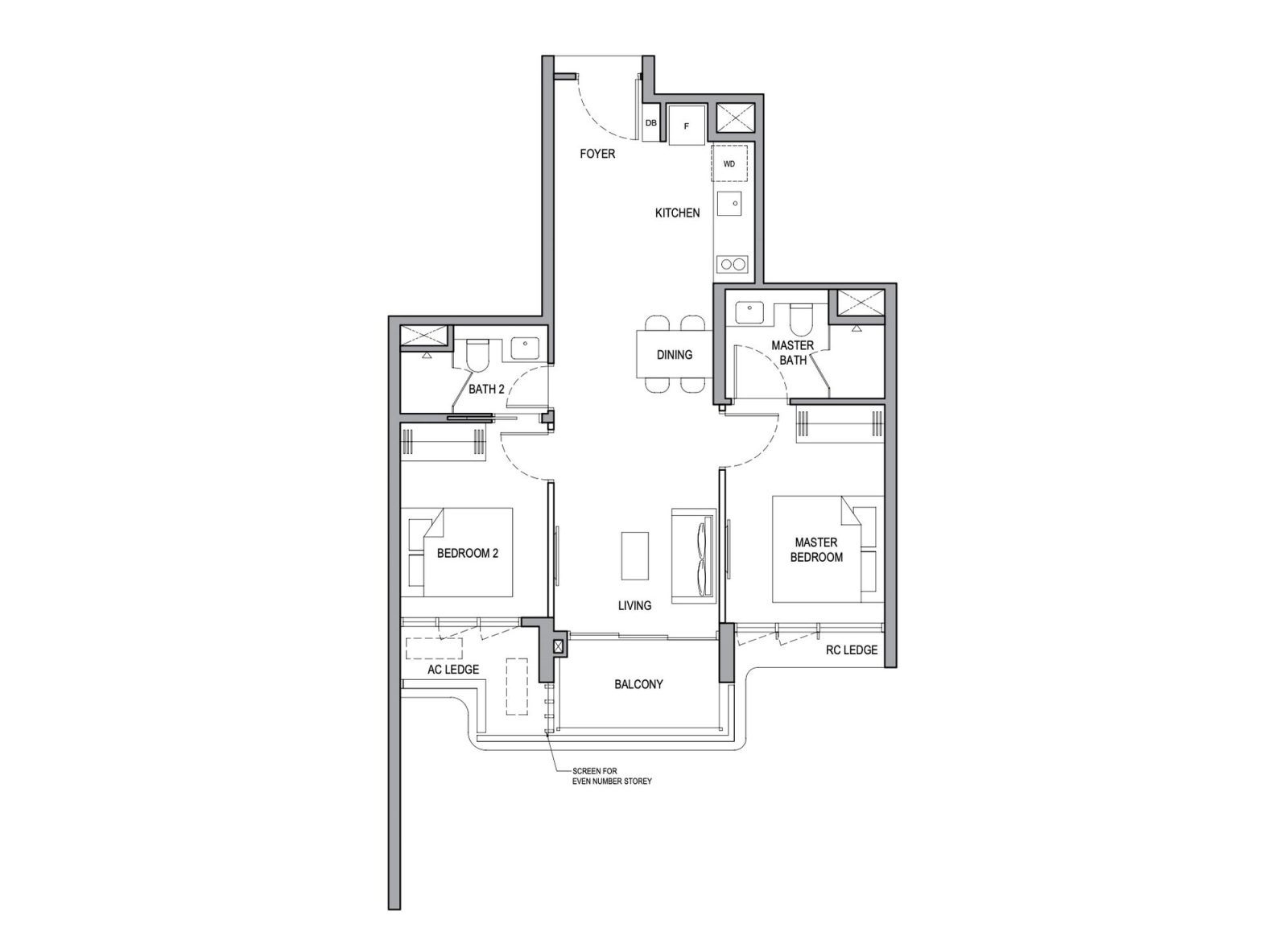 Vela Bay 2BRP Floor Plan