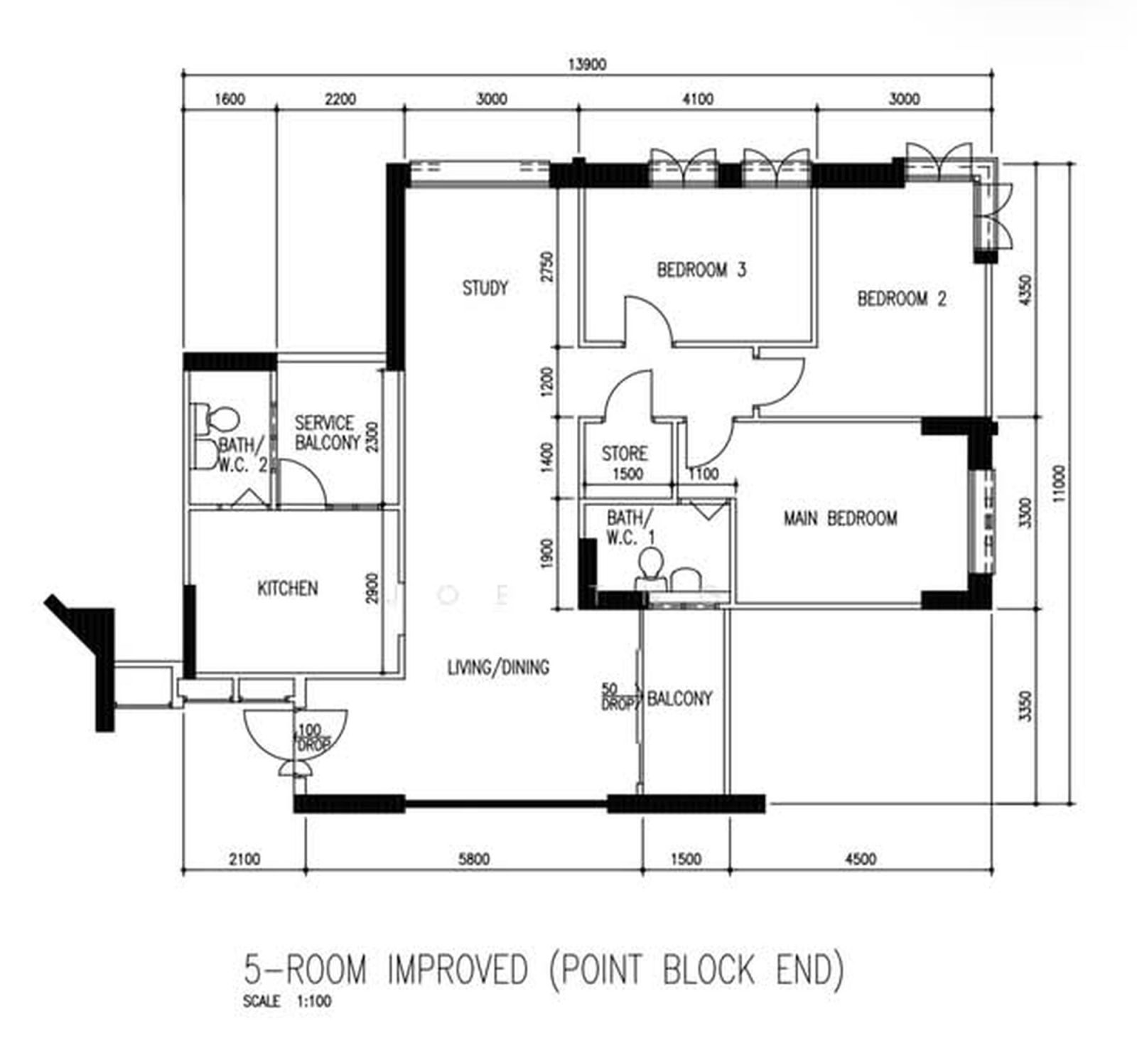 Senja Road 组屋区的 5 房式单位平面示例