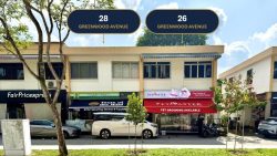 Two-storey commercial shop units at 26 and 28 Greenwood Avenue with pet grooming and retail shops