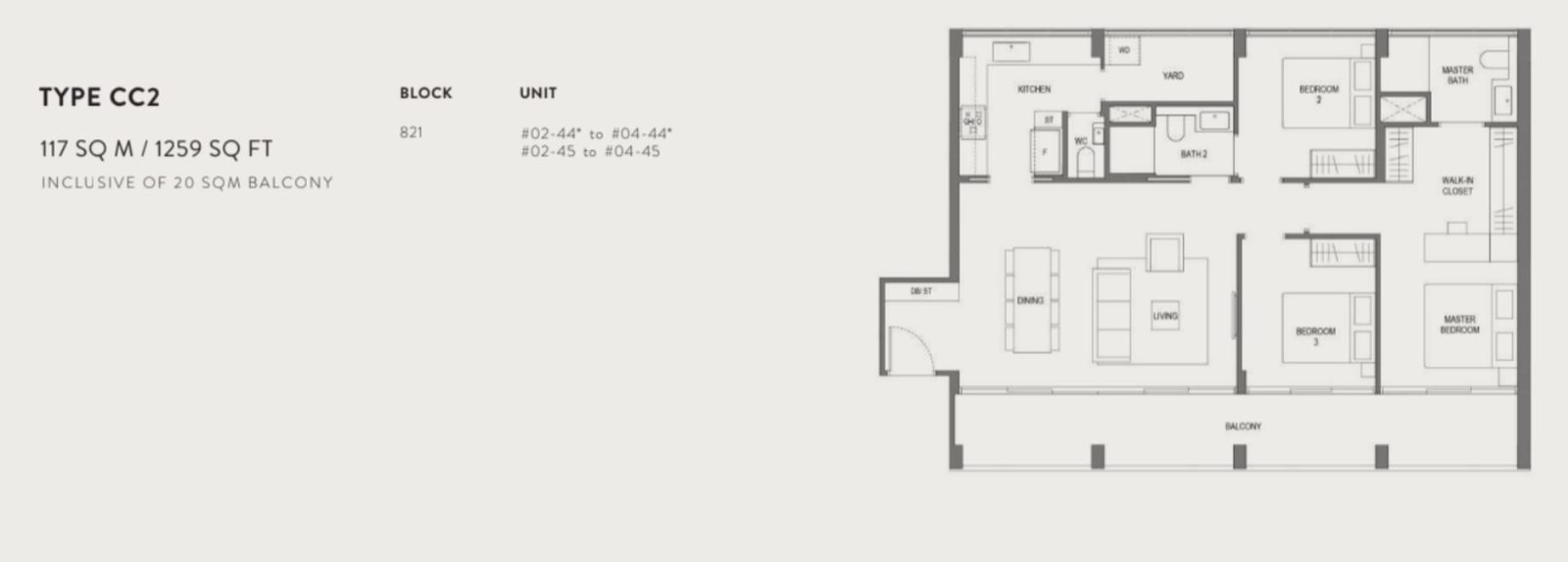 The original layout of the 3 bedroom unit at the conservation block