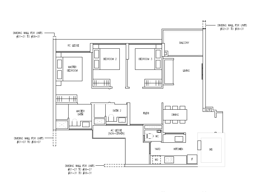 Three Bedroom Flexi, 958 sq ft (Type C3F)