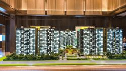Model of Parc Esta residential blocks with greenery and road Sims Avenue in front