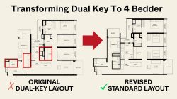 Floor plans comparing original dual-key layout with revised standard layout showing four bedrooms in Nava Grove