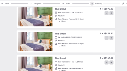 Hotel booking details with room photos, dates, adult count and rates in Singapore dollars