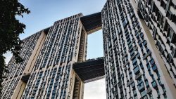 Pinnacle@Duxton residential blocks with sky bridges linking the towers under a clear sky