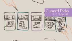 Illustration of hands using smartphones showing floor plans of apartments with text Curated Picks 19-25 May 2021