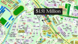 Map showing residential blocks including Mei Ling Heights, Queens Peak Condo and Stirling Horizon with price tag $1.51 Million