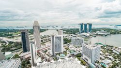 Marina Bay skyline with Marina Bay Sands, Singapore Flyer, and surrounding skyscrapers and waterfront