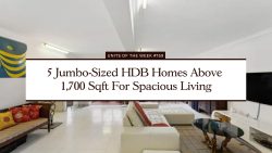 Spacious living room with white tiled floor, sofas, glass coffee table and wall-mounted TV
